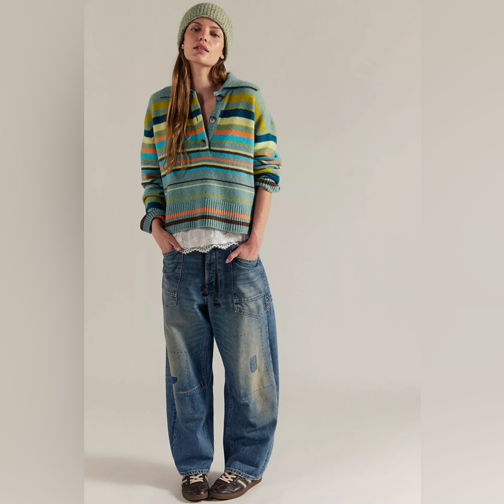 Free People Trading Up Striped Polo S in Grey Combo - Picture 8 of 8